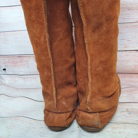 Minnetonka 1422 Brown Leather Knee High Fringe Moccasin Boots Womens Sz 8 - Picture 7 of 16